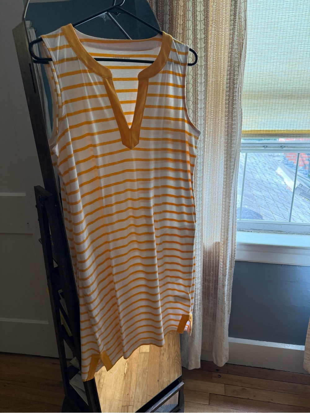 Lands End Sleeveless Yellow Stripe Knit Tunic